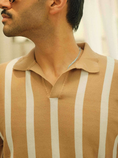 Old Money Stripe Polo - Caramel bars