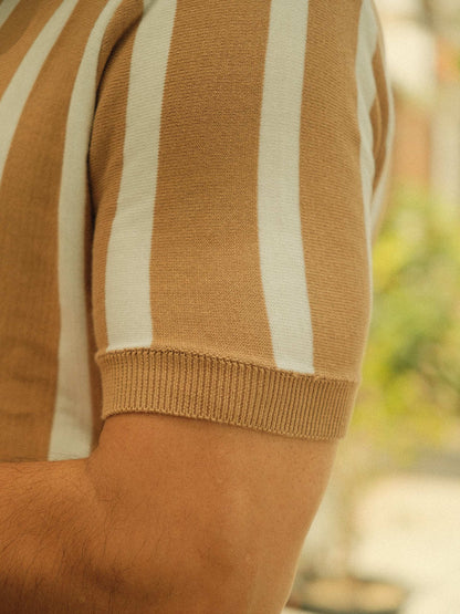 Old Money Stripe Polo - Caramel bars